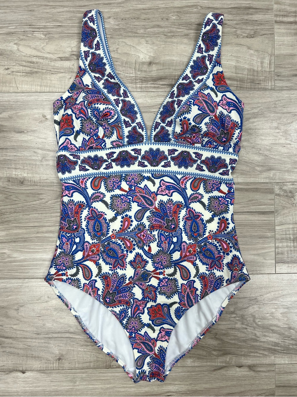 Boden Porto V-neck One Piece Swimsuit Paisley Size 12L - Picture 3 of 9